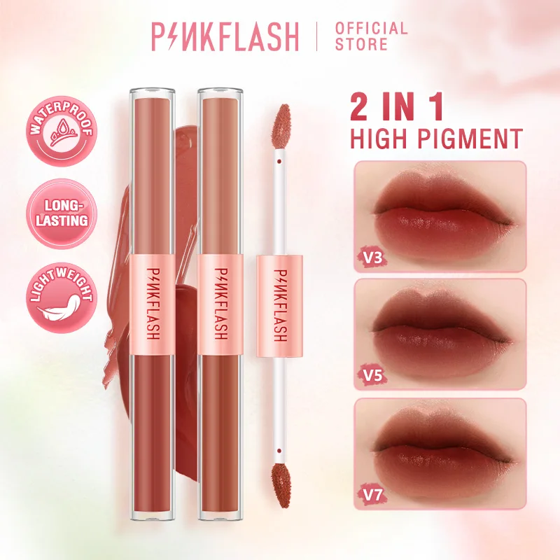 PINKFLASH 2 In 1 Dual-head Velvet Matte Lipstick Lipgloss High Pigment Long-lasting Silky Lightweight Liquid Lip Tint Cosmetics |