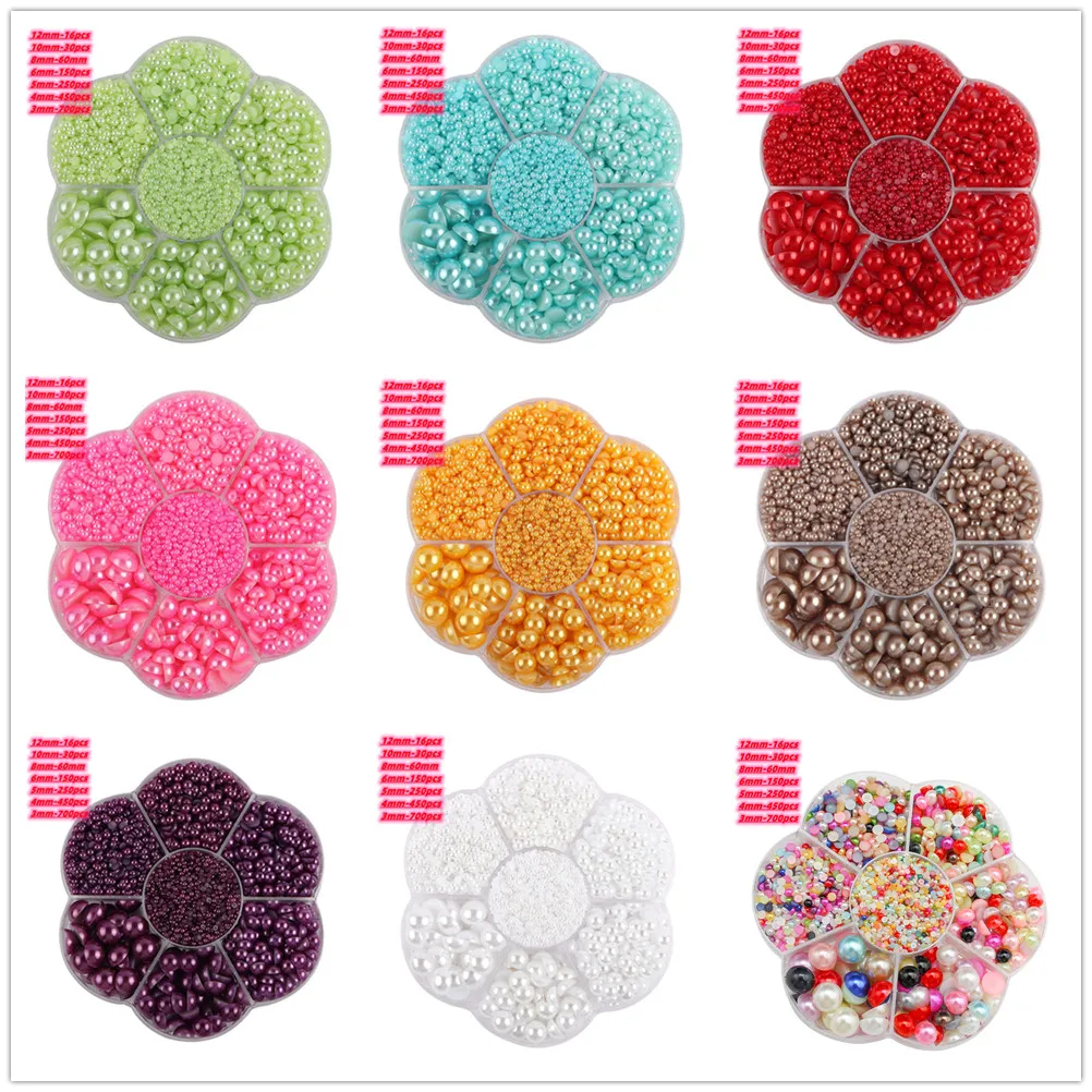 

Multiple Colors 3-12mm 1650pcs/box ABS Imitation Pearls Plastic Semicircular Loose Beads For Nail Art DIY Crafts Decoration