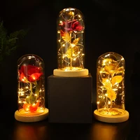led enchanted rose eternal 24k gold foil flower with fairy string lights in dome for valentine day gift mothers day gift