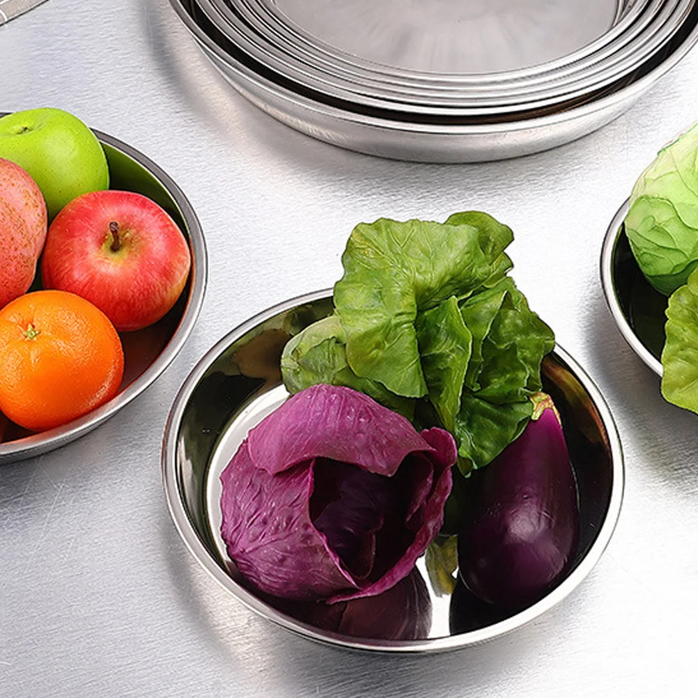 

Plate Plates Steel Stainless Round Dinner Dish Pan Metal Deep Cake Baking Serving Fruittray Dessert Appetizer Camping Salad