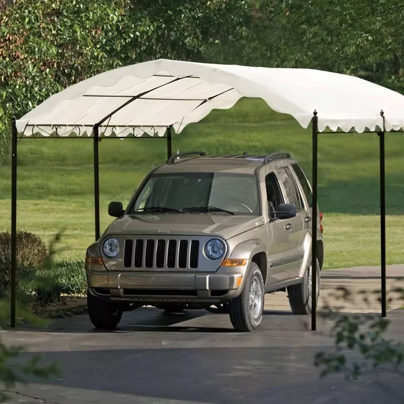 

NEW2023 Outdoor Patio 13ft.Lx10ft.W Iron Carport Shelter Garage Tent, Garden Storage Shed with Anchor Kit, White