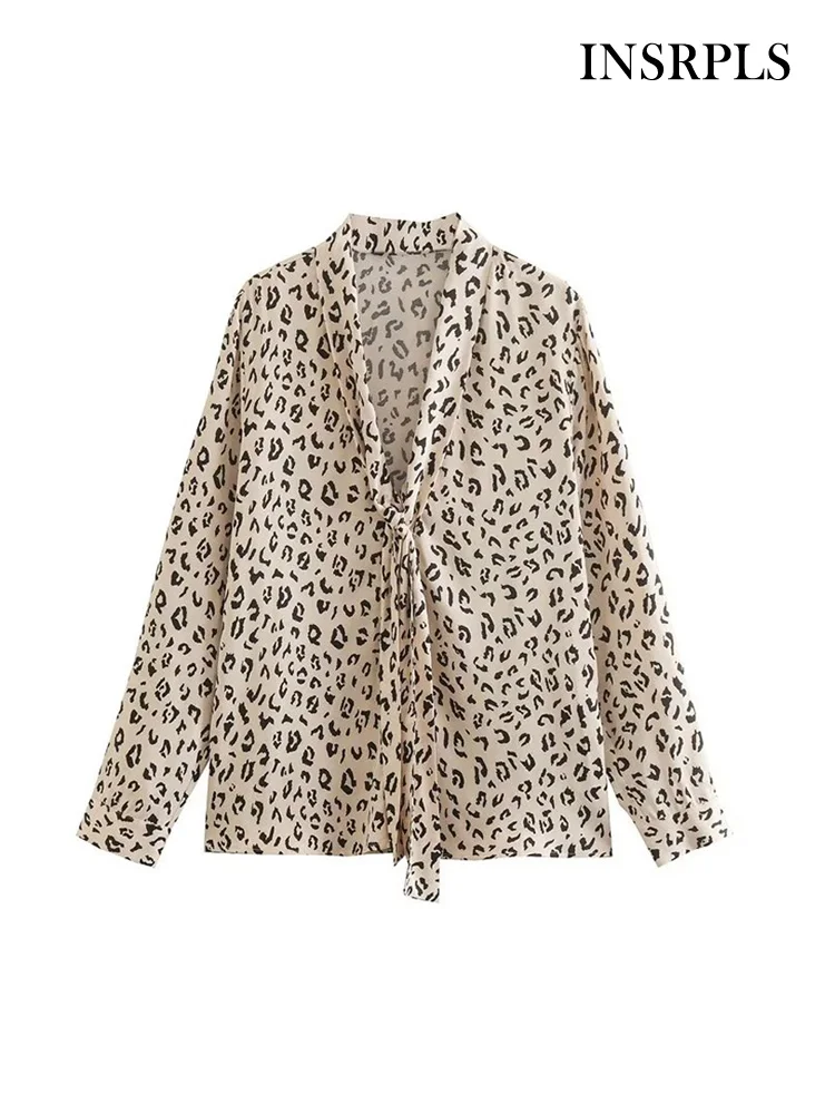 

Женская винтажная блузка с принтом животных, длинным рукавом и пуговицами спереди