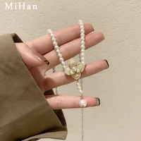 mihan women jewelry black white enamel flower pendant necklace pretty design simulated pearl necklace for women gifts