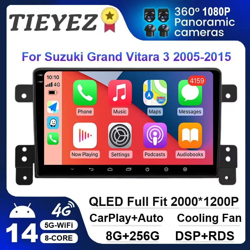 Автомобильный радиоприемник TIEYEZ для Suzuki Grand Vitara 3 2005-2015 беспроводной CarPlay Android 14