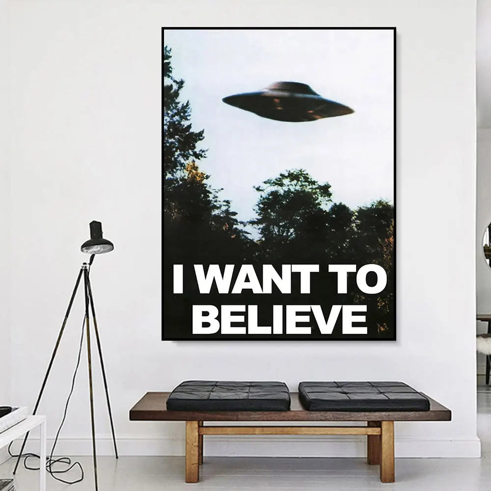

I WANT TO BELIEVE Poster And Print Abstract UFO Alien Canvas Painting Nordic Wall Art Inspirational Mural Living Room Home Decor