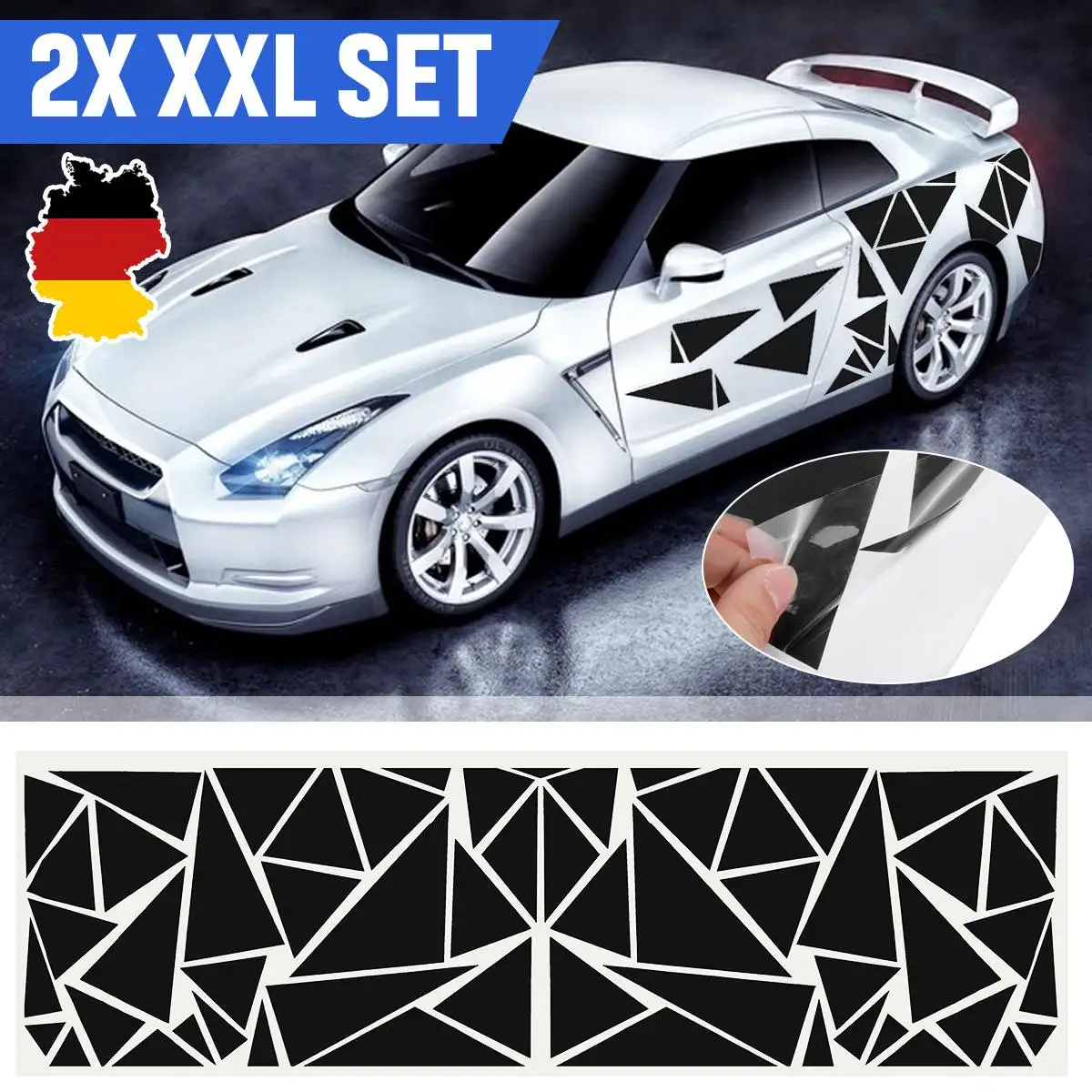 

200x53cm/200x50cm Matte Black Triangles Car Side Sticker Camouflage Vinyl Decal Side Body Stickers DIY Decoration Universal