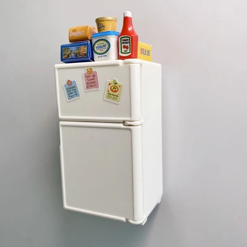 

Mini Refrigerator Model Sticker Decoration 3D Cute Refrigerator Sticker Home Collection Gift With Food Parts Funny Message Stic