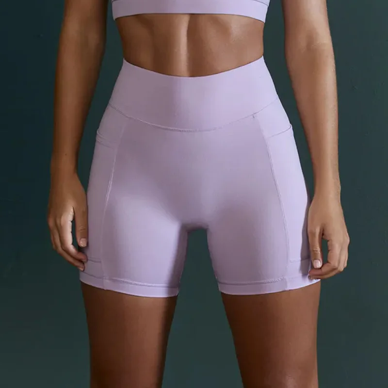 Gym Jogging Running Shorts Yoga Shorts Women High Waist Lifting Push Up Tight Sports Pocket Fitness Yoga Short Pant