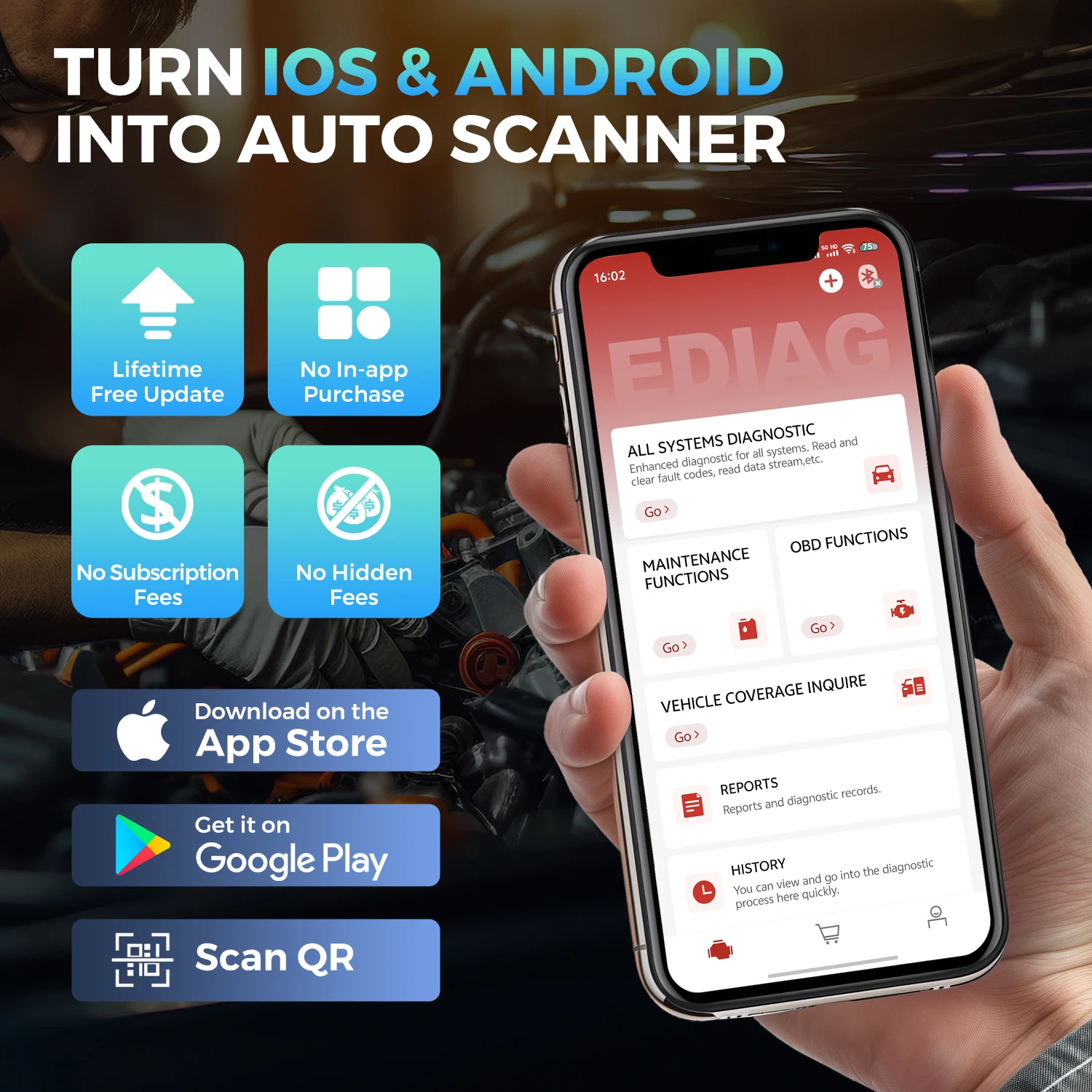 Фото Сканер OBD2 KINGBOLEN EDIAG Elite Bluetooth, полная диагностика системы, 15 функций сброса, без подписки, пожизненные бесплатные обновления, iOS/Android №2