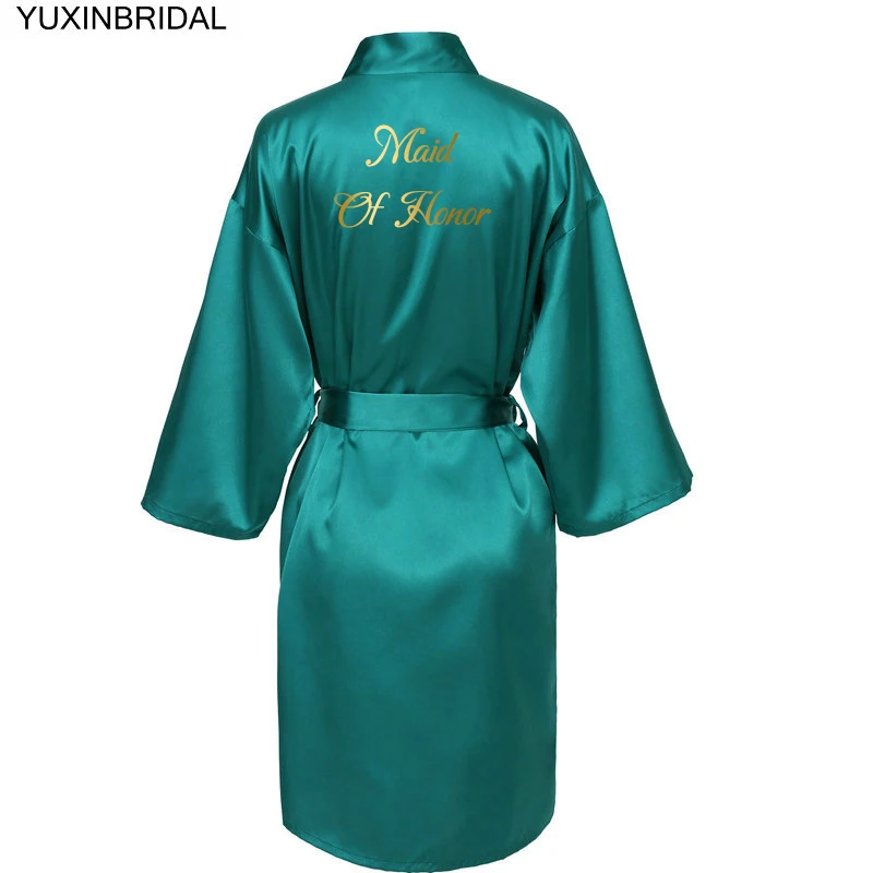 satin kimono robe Women White Green Mint Satin Silk Bride Bridesmaid Robe Wedding Bridal Dressing Gown Sleepwear Gold Print