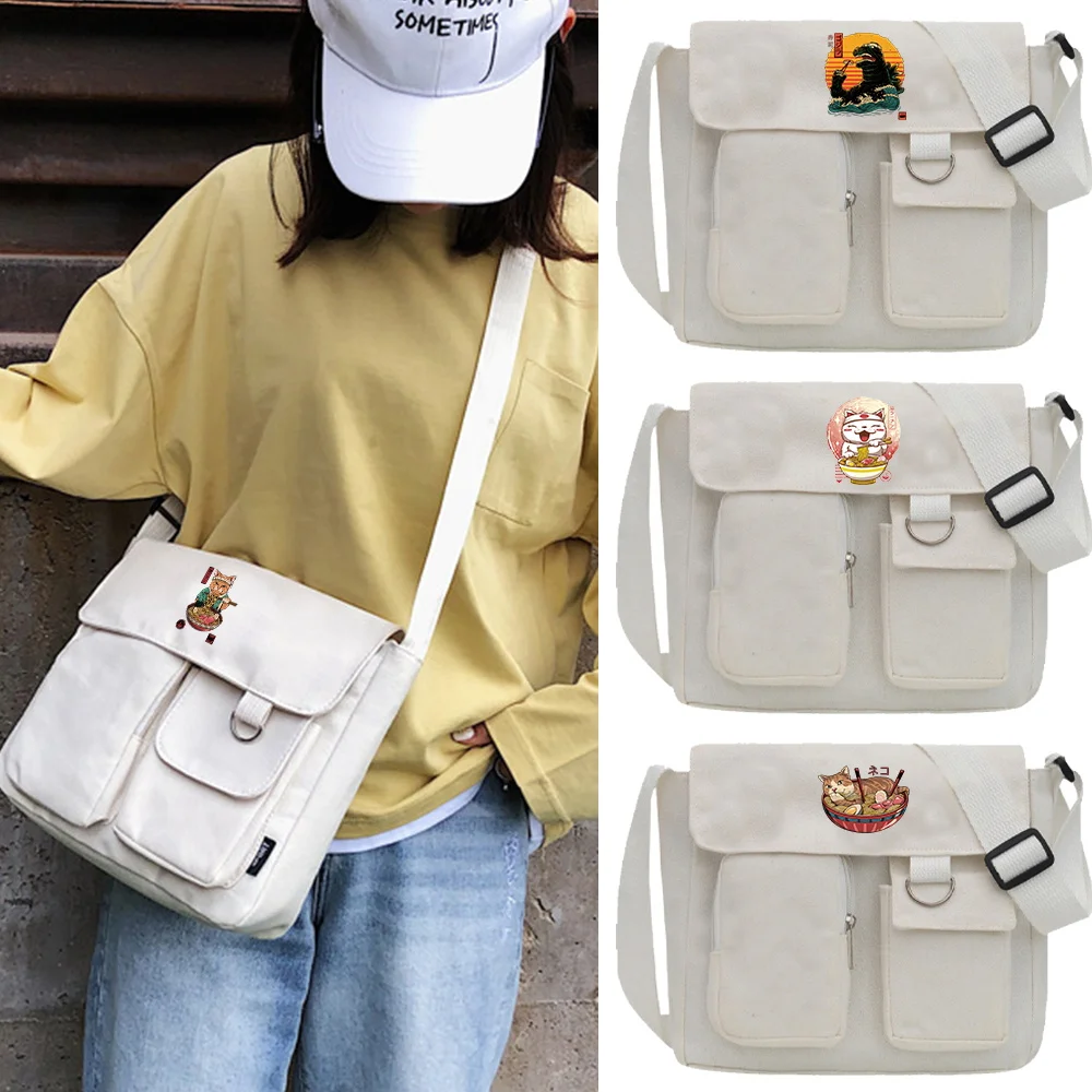 

Korean Messenger Bag Japanese Handbags School Single Shoulder Girl Student Hong Kong Style Retro Large Capacity Postman Women's