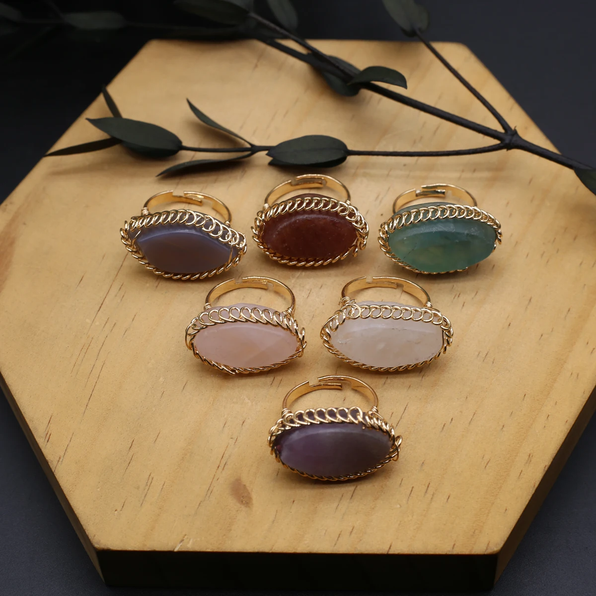 Изысканный натуральный полудрагоценный камень агат флюорит ретро-кольцо