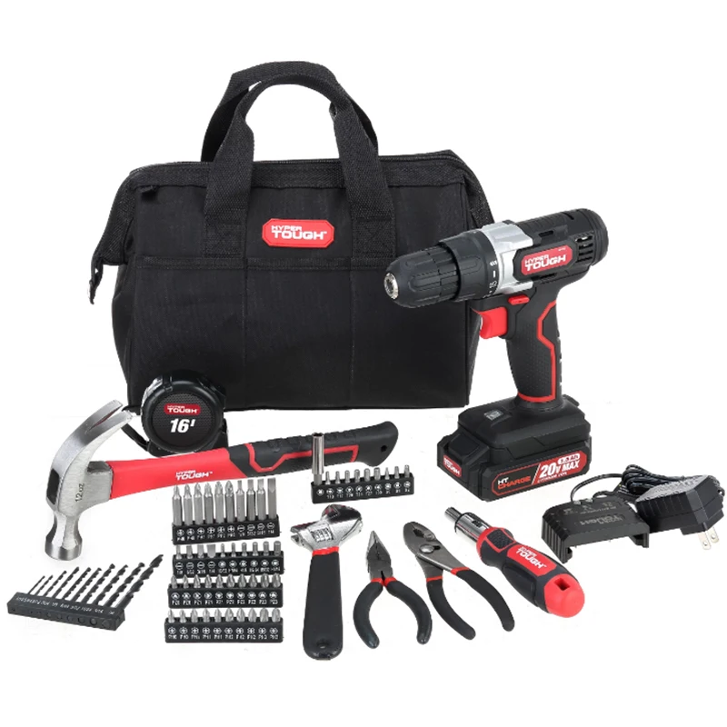 Hyper Tough 70PCS 20V Max Cordless Drill Set with Lithium-ion Battery & Charger, Bit Holder, & Storage Bag