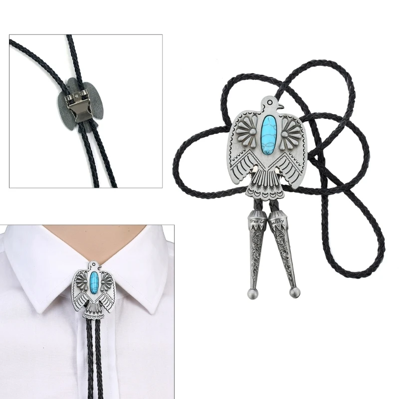 

Western Bolo Tie for Men Adults Leathers Necktie Turquoise Long Necklace Bolo Ties Cowboy Neckpiece Costume Drop shipping