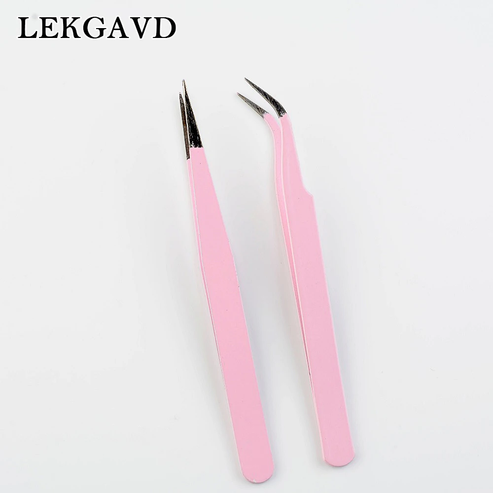 Розовый Пинцет с прямым изгибом из нержавеющей стали накладные ресницы