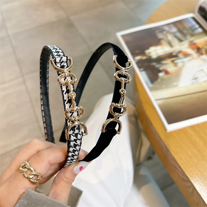 

Headbands for Women Girl Plaid Chain Hairband Hair Accessories Wholesale
