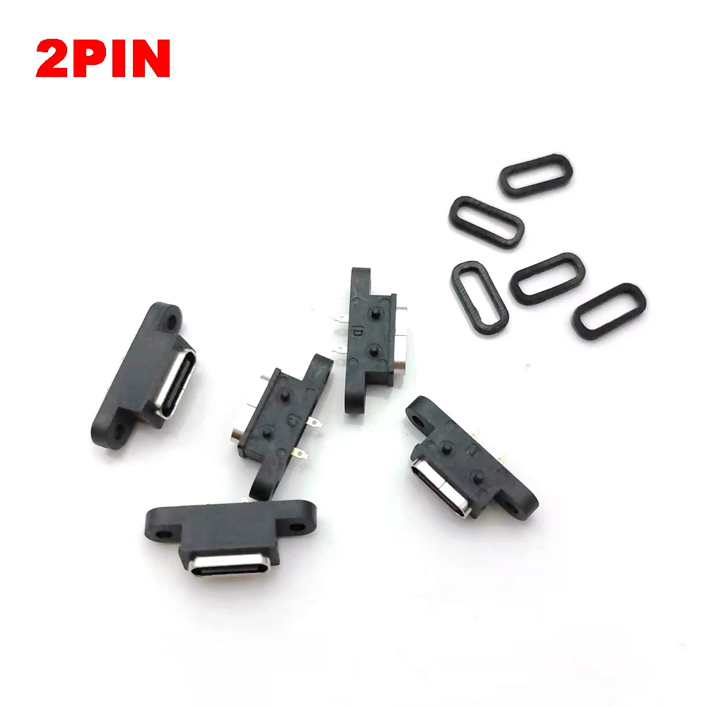 

2-10pcs TYPE C 2 Pin Waterproof Female USB C Socket Port With Screw Hole Fast Charge Charging Interface 180 degree USB Connector