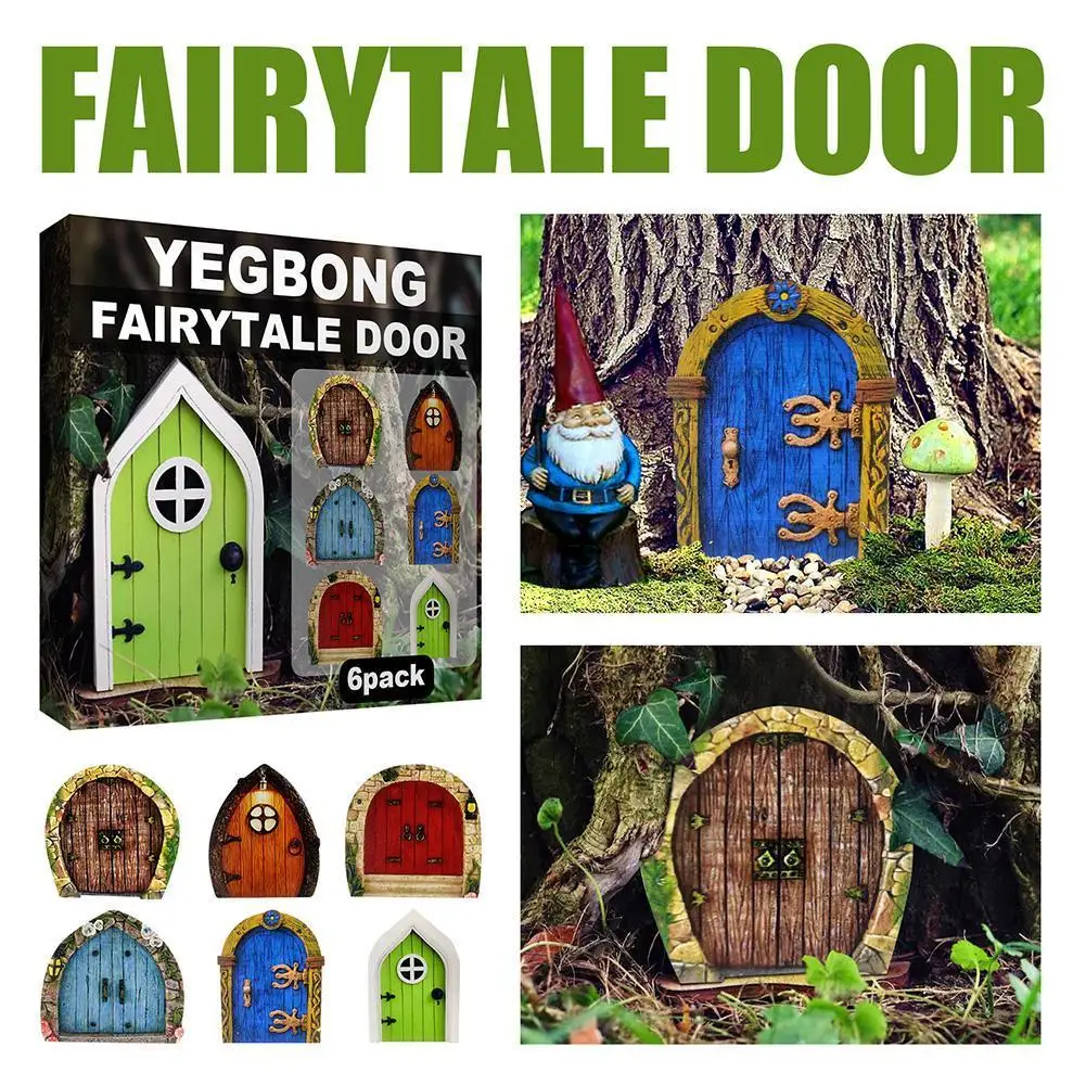 

1set Mini Fairy Garden Door Wooden Mini Garden Door Elf Door Embellishments Wooden Miniature Trees Garden Decoration Fairy Door