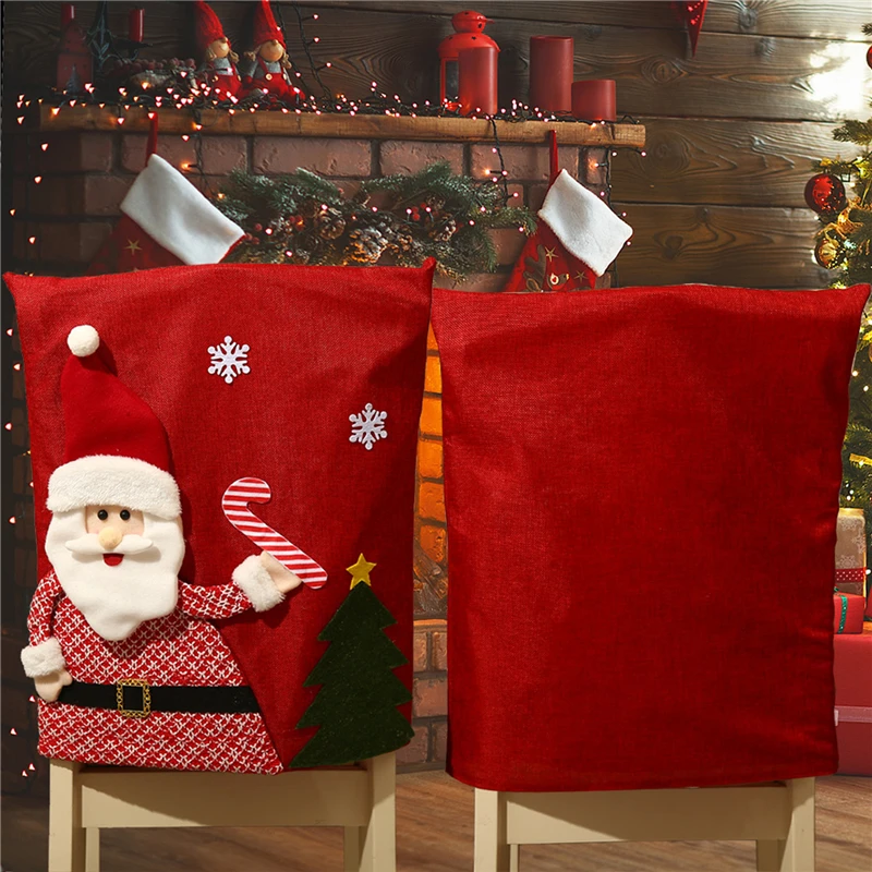 Cover Dinner Dining Table Santa Claus Snowman Red Cap Ornament Chair Back Covers Christmas Decoration