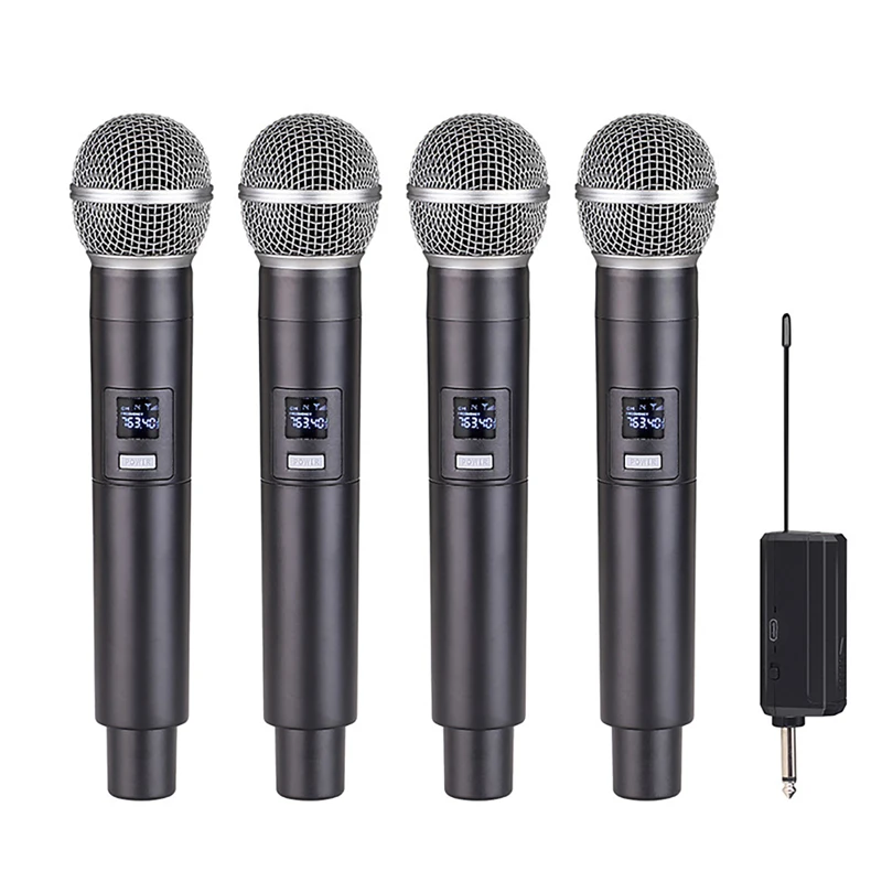 

Professional 4 Channels UHF Fixed Frequency Wireless Microphone Handheld Karaoke Microphone for Party Stage Performance Church