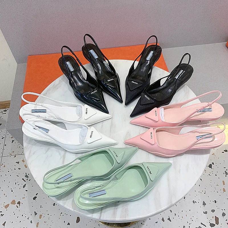 

Women's shoes 2021 spring and summer new letter pointed stiletto sandals women's pink kitten heel high heels