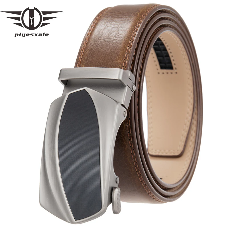 

Plyesxale Cow Genuine Leather Belts For Men Cowhide Male Strap Automatic Metal Buckle High Quality Men Belts 110-130cm G1198