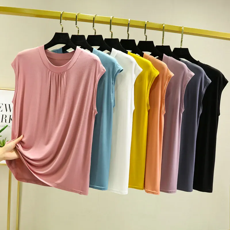 Майка женская однотонная из модала и хлопка тонкий Топ без рукавов универсальная