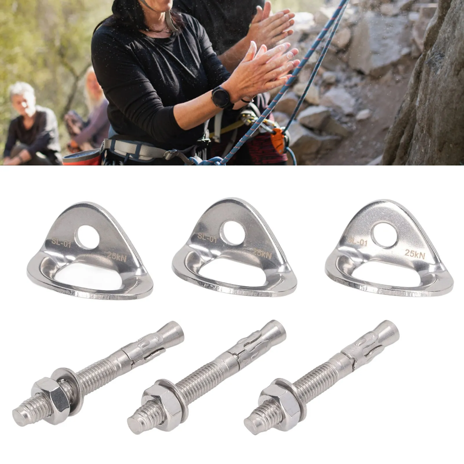 ZK40 3Pair Rock Climbing Bolt Hanger Stainless Steel Anchor for Belay Rescue Rigging Device