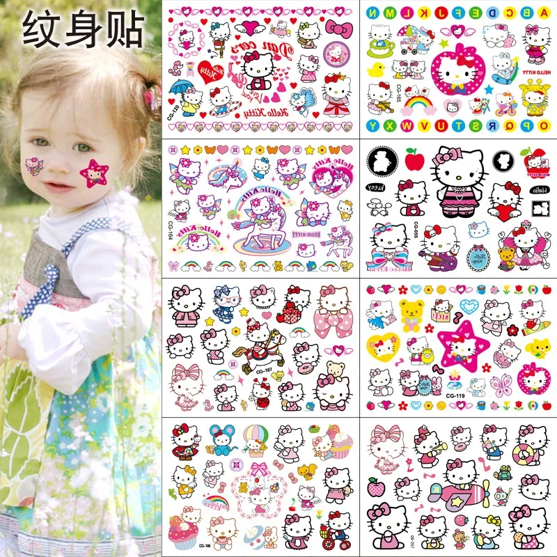 

8 styles Sanrio Cute Cartoon Anime Hello Kitty Tattoo Sticker Water Transfer Printing Waterproof Student Rewards Kawaii Gifts