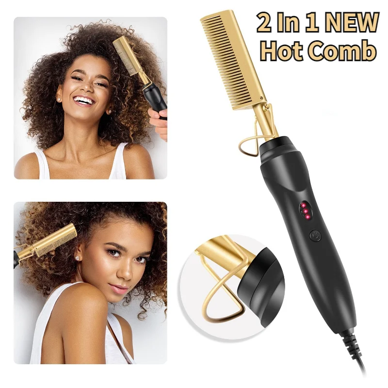 2 in 1 Hot Comb Hair Straightener Flat Irons Straightening Brush Heating Comb Hair Straight Styling Hair Curler Curling Tools