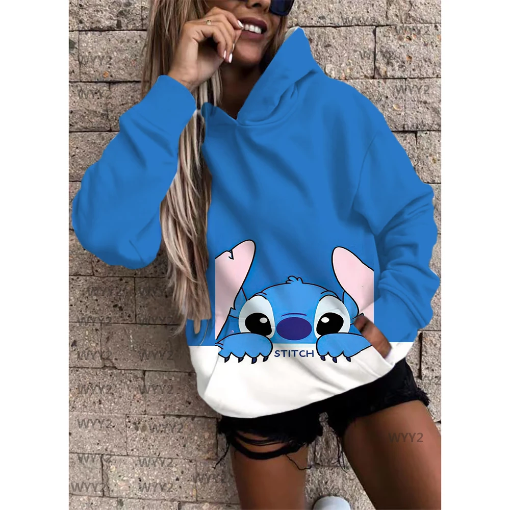 

New Splicing Print Hoodie Ladies Fashion Street Sweatshirt Ladies Loose Casual Hoodie Children's Disney Sewing Hoodie