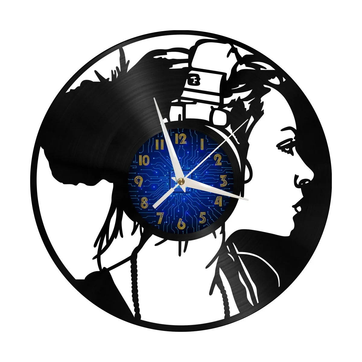 

Beautiful Woman Listening to Music Vinyl Wall Clock, Vinyl Record Clock Wall Art Silent & Non-ticking