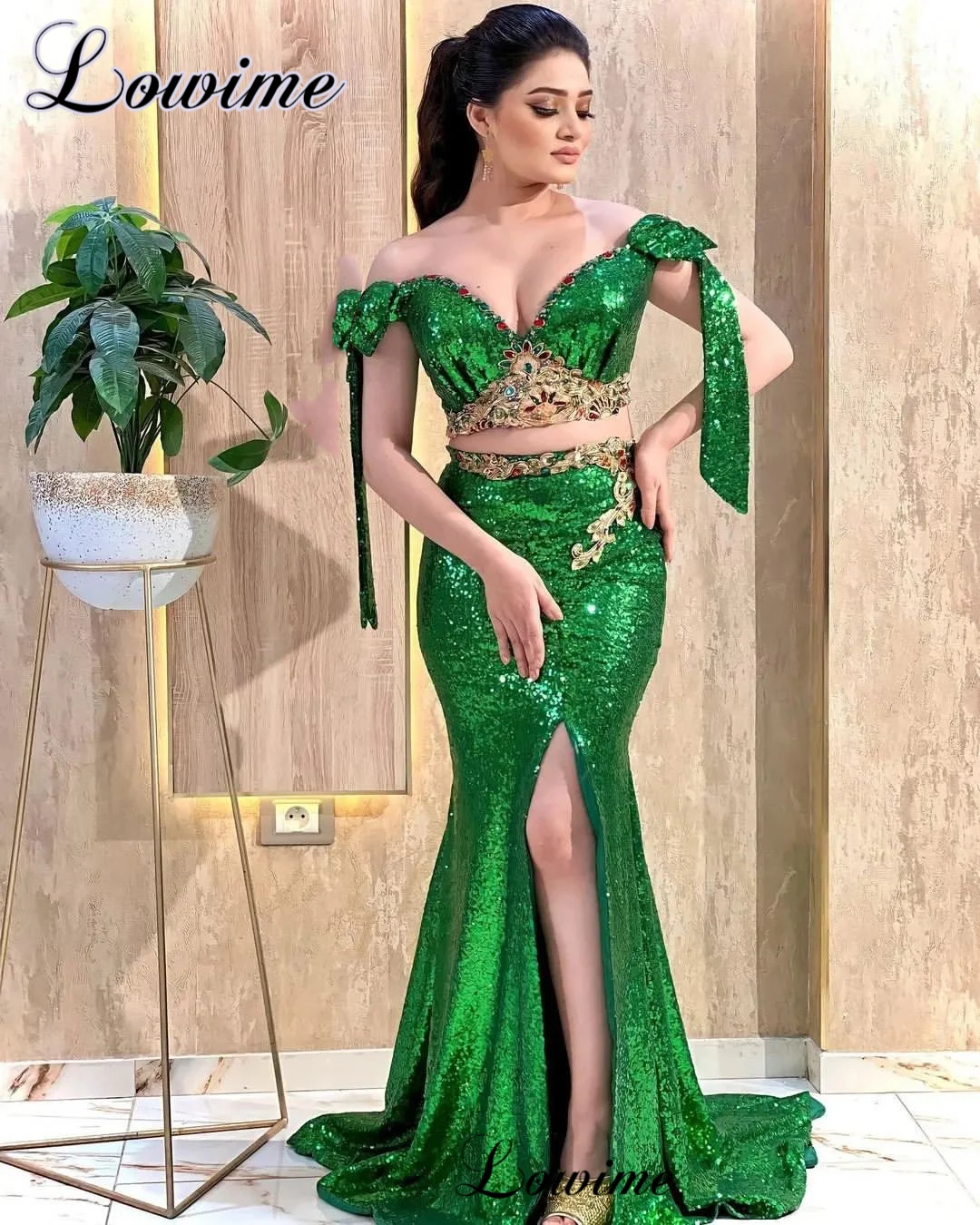 

Two Pieces Green Prom Dresses Middle East Mermaid Belly Dance Performance Gowns Beaded Cocktail Dresses Vestidos De Cóctel