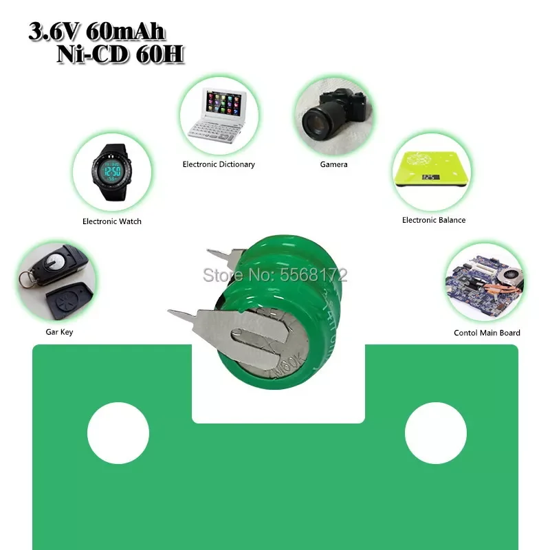 

3.6V 60mAh Ni-CD Rechargeable Button Cell Battery NiCD Batteries With Soldering Pins For Wireless Earphones