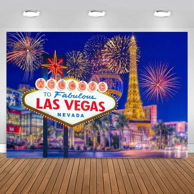 

Welcome to Las Vegas Photography Backdrop Birthday Party Decorations Casino Poker Fireworks Banner Background Prom Baby Shower