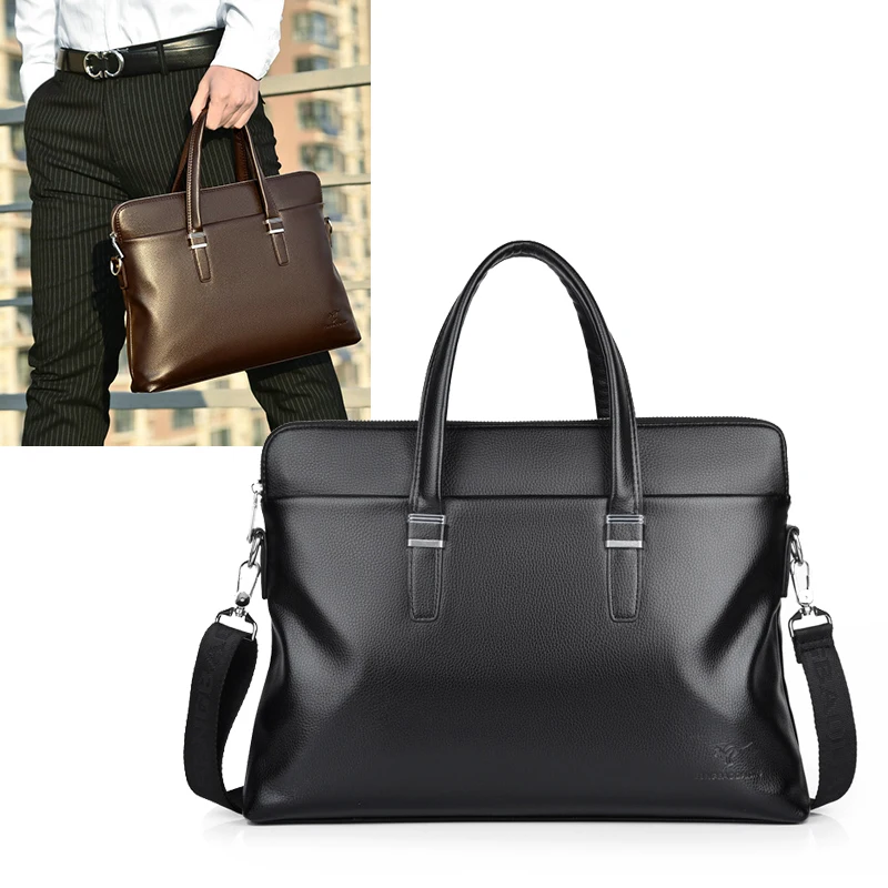 Leather Laptop 15 Inch Briefcases For Men Designer Documents Business Tote Handbag Shoulder Square Side Crossbody Bag Portfolio