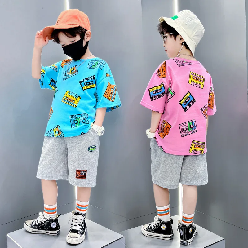 

Детский комплект одежды, футболка с коротким рукавом + брюки, летний детский спортивный костюм для мальчиков, одежда для подростков, наряды