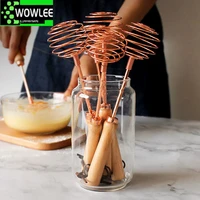 wood handle rose gold egg mixer whisk beech stainless steel spiral manual whisk kitchen accessories cooking tools baking tools