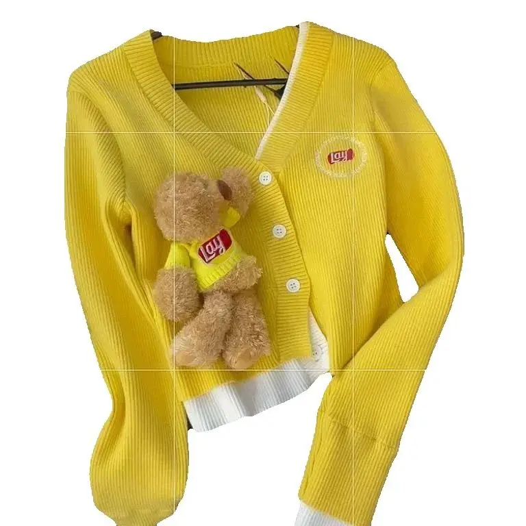 Вязаный кардиган 2024 французская стерео плюшевая кукла искусственный длинный