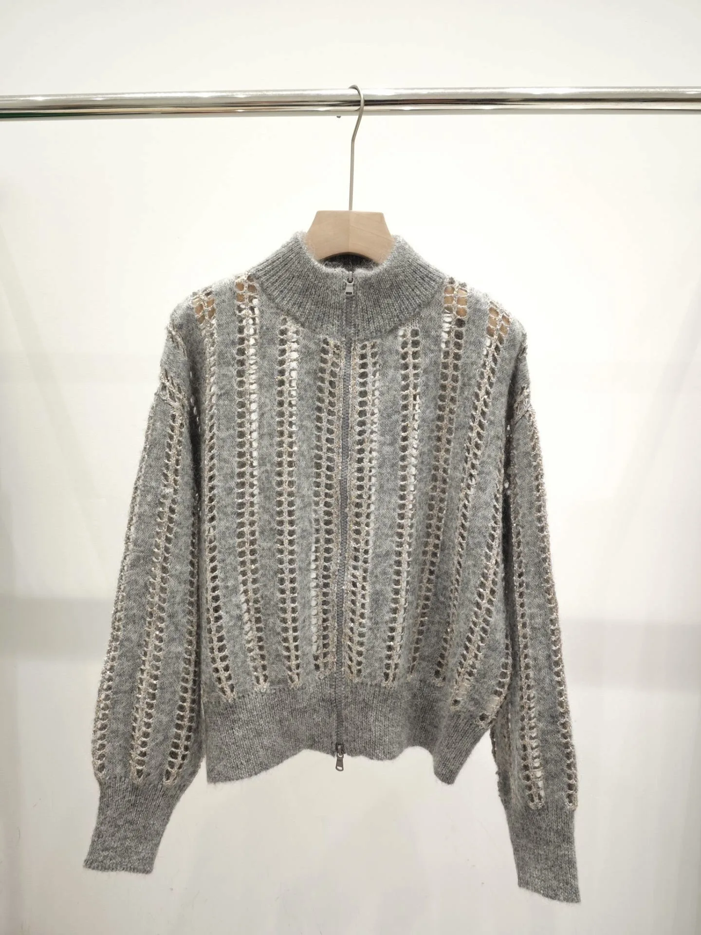 Шерстяной и мохеровый ослепительный сетчатый кардиган для женщин высокое