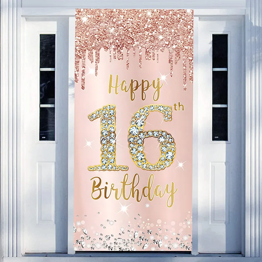 

Фотофон розовое золото с надписью Happy 16-го дня рождения с фотографией
