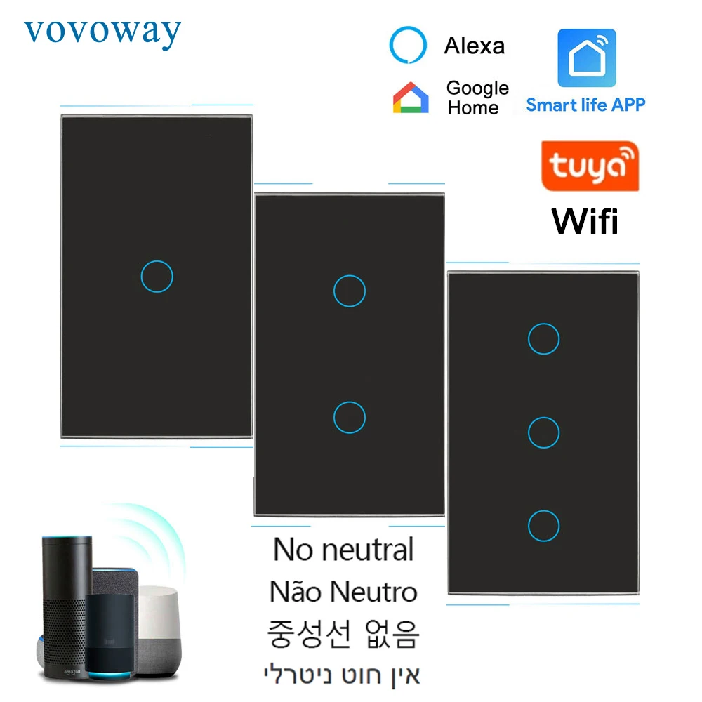 

Wifi Smart Touch Switch Tuya App Alexa Voice networkControl Tempered Glass Panel AC110V 220V No neutral wire Wall Light Switch