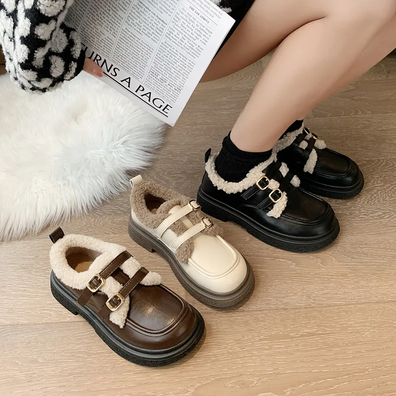 

Туфли женские на плоской резиновой подошве, базовая обувь из искусственной кожи, классические, средний каблук