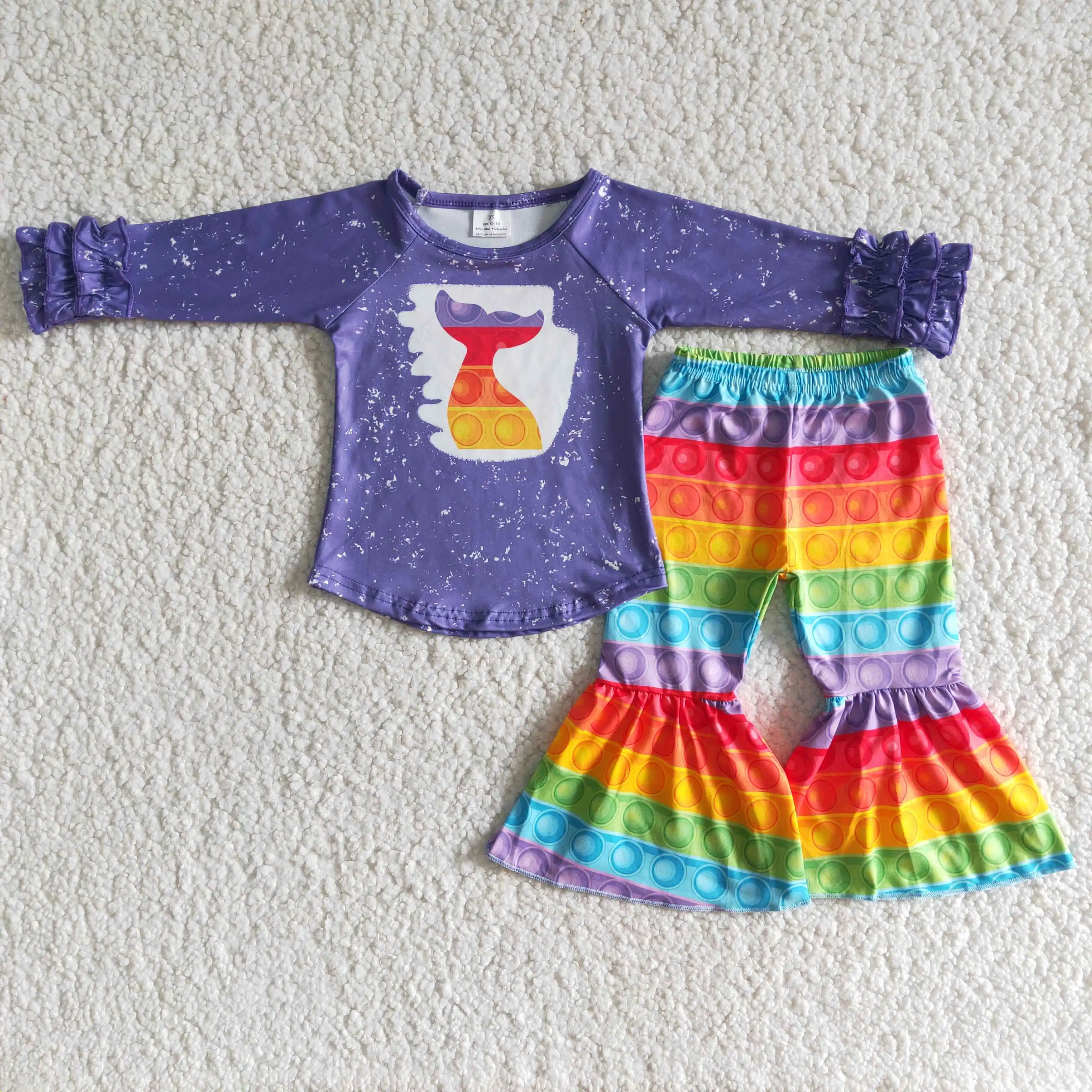 

Fashionable Wholesale RTS Kids Ruffle Sleeve Sets Child Popping Bell Bottoms Outfit Baby Girls Clothing Boutique