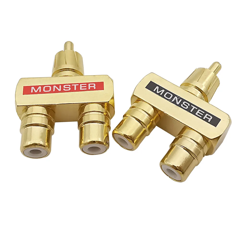 

3-ходовой разветвитель RCA папа-2 RCA мама, Медный позолоченный лотос; RCA AV Аудио Видео разъем, переходник, конвертер