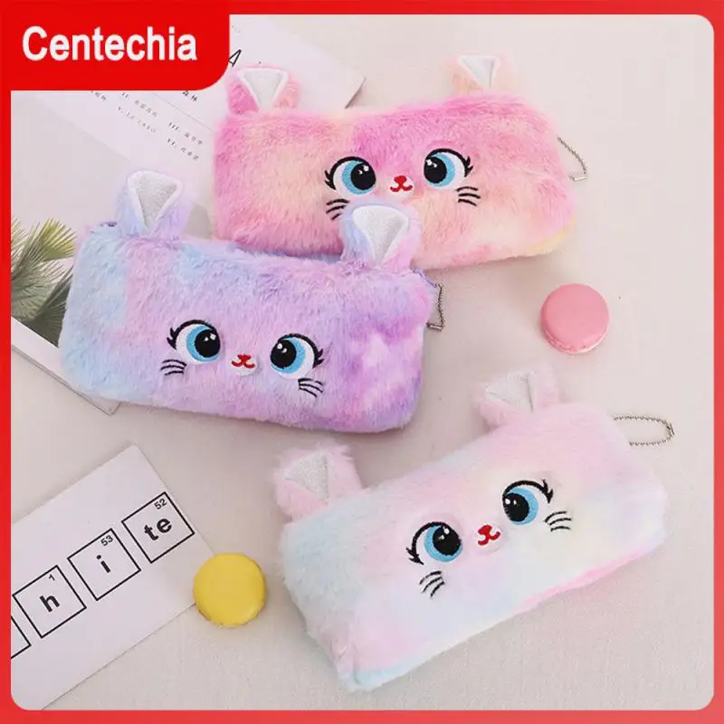 

Удобная сумка для ручек, квадратный креативный простой карандаш, Женский карандаш с рисунком кошки из искусственной кожи, большой шерстяной карандаш на молнии, Новинка