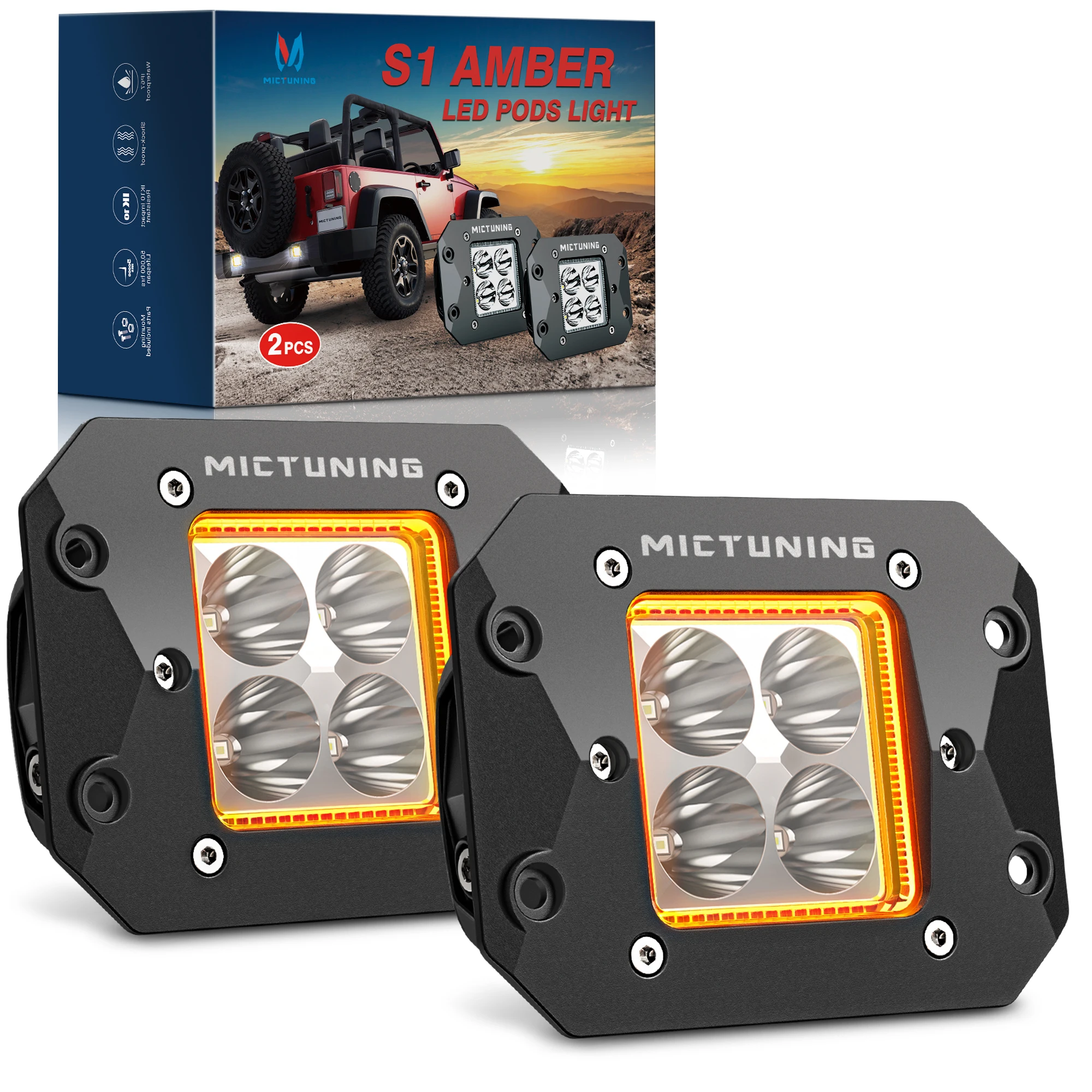 

MICTUNING 2 шт. S1 янтарный светодиодный светильник для скрытого монтажа, комбинированный фонарь дальнего света, водонепроницаемые автомобильные фонари для внедорожного грузовика, пикапа, внедорожника