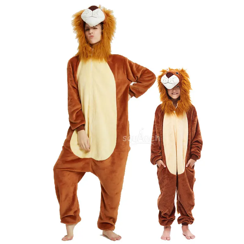 Lion Onesie Halloween Family Matching Pajama Mother Kids Animal Outfits Zipper Kigurumis Christmas Jumpsuit Overalls