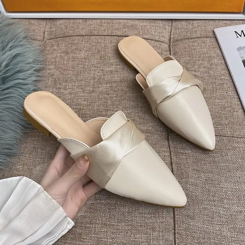 

Шлепанцы женские из ПУ кожи, заостренный носок, низкий каблук, без застежки, полутапочки, верхняя одежда, весна-лето