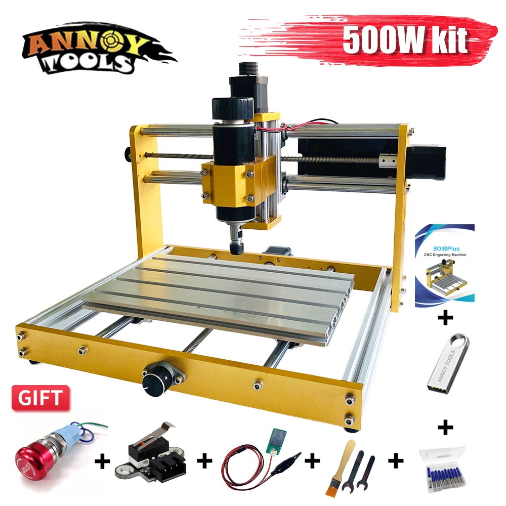 CNC 3018 PRO 500W Router Milling Machine with Laser Engraver Module,Limit Switches & Emergency-Stop,Machine for Wood Carving